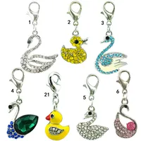 JINGLANG Fashion Lobster Clasp Charms Dangle Mix Color Rhinestone Swan Duck Animals DIY Pendants Jewelry Making Accessories
