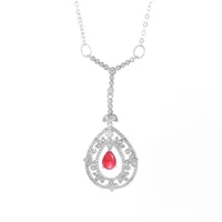 Mulheres colar de água gota doce e romântico prata banhado a cor com presente de zircão em forma de gota vermelha para colares de pingente de mãe