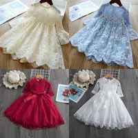 Zarif Çiçek Kız Elbise Düğün Prenses Elbise Rahat Çocuk Giysileri Dantel Uzun Kollu Elbise Çocuk Vestidos 3-8 T 2346 V2