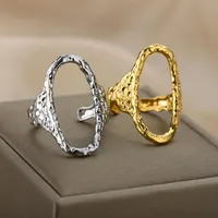 Obrączki Retro Nieregularne Owalne Round Otwarte Dla Kobiet Elegancka Stainless Steel Regulowany Ellips Finger Gold Ring Biżuteria BFF