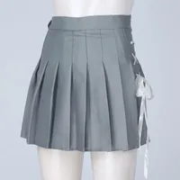 Röcke Frauen Seite Unsichtbarer Reißverschluss Lace-up Falten Rock Schule Mädchen Uniform Feste Farbe High Wassitz Bottoms Eine Linie Mini