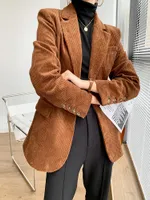 Caramello Corduroy Tuta da donna 2021 Autunno Inverno Net Red Style British Style Small Man Design Sense Retro Cappotto Cappotto Abiti Blazer