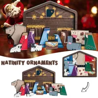 Christmas Decorations Unique Handmade Wood-fired Water Color Nativity Puzzle Table Decoration Burned Design Home Accessories Adult Figurine