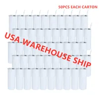 USA Warehouse !!! 20oz sublimering blank skinny tumbler sublimerabilt rostfritt stål smala tumblers med klart halm