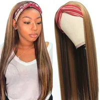 Hightlight Straight Headband Wigs Svart Kvinnor Syntetiskt hår lätt att bära # 4/27 20-30 tum