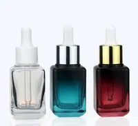 四角ガラスエッセンシャルオイル香水瓶ピペットアイドロッパーボトル30mlグラデーションブルーレッドとクリア