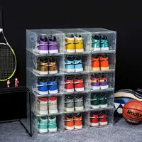 3ピースクリアプラスチック靴ボックススニーカーバスケットボールスポーツシューズ収納ボックス防塵ハイトップオーガナイザーコンビネーションシューズキャビネットx0803