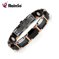 Rainso Siyah Charm Seramik Tungsten Çelik Enerji Güç Manyetik Bağlantı Bilezikler Kadınlar için Gül Altın Renk Orb-216-01bkrg 2021 Bağlantı, Zincir