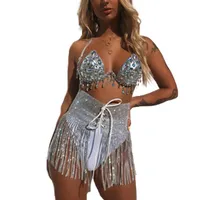 Gonne Tassel Rhinestone Dance Skirt Hip Skirt Mesh Branding Belt Brush Crystal Femmina Silver Donne Straps Accessori Paillettes Accessori