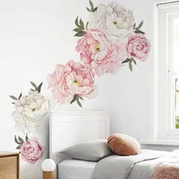 Simple Watercolor Peony Flowers Combination Stickers Removable PVC Self-adhesive Wallpapers Home Decoration Y0805