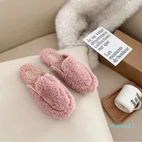 Female Slippers Indoor And Outdoor Comfortable Sandals Womens Warm All-Match Fur Flip Flop Ladies Fashion Casual Lamb Wool Shoes Size Euro