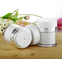 Acrylcosmetische potten airless plastic handgezicht crème pot ronde fles met glanzende zilveren kraag 15g 30g 50g