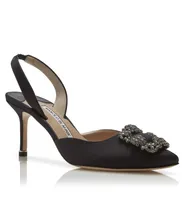 Famous verão Hangisli Sandals Sapatos Mulheres bombas de cetim brilhante Jóias de cristal de fivela de estilete alto Vestido de noiva EU35-43