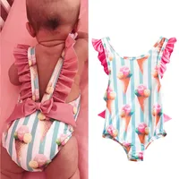 Endelar Småbarn Girls Baddräkt för barn 1-4 år Randig badkläder Simbarn Rygglös Bikini Nyfödda Baby One Piece Bathing Suit