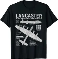 القمصان للرجال RAF Lancaster Bomber British Aircraft War Plane Blueprint T-Shirt قصيرة الأكمام القطن غير الرسمي O-Neck Harajuku قميص