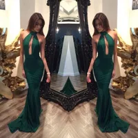 Frauen grüne lange Abendpartykleider 2018 Sexy Halfter Maxi Kleid Back Billig formelle formale Fischschwanz Kleid elegante Sommerkleider2829