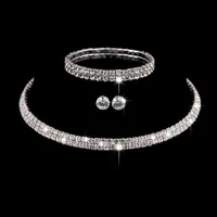 Earrings & Necklace Bride Wedding Dress Accessories Shiny Zircon Crystal Bracelet For Women Fashion Jewelry Set GiftsEarrings
