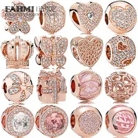 FAHMI 100% 925 Sterling Silver Charm Rose Gold Crown Gift Three Beads Bow Temperament Exquisite Fashion Vintage Ladies Bead Jewelr310D