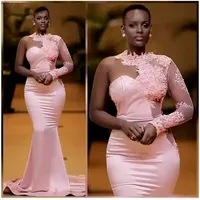 2022 Africano Nigeria Negro Chicas Rosa Sirena Vestidos de noche Un Hombro Vestido de Prom Vestido Formal Vestido Formal Vestidos de noche Abendkleider SXM21