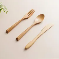 Flatware Sets 3Pcs Set Whosale Beech Wood Knife Spoon Chopsticks Creative Design Handmade Portable Dinner Room Outdoor Party Picnic TravelFl