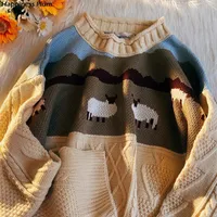 남자 스웨터 가을 하라주쿠 스웨터 남자 풀오버 귀여운 인쇄 자켓 일본식 느슨한 커플 니트
