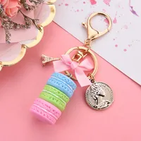 Keychain de bolo de macaron criativo para mulheres Bow Paris Tower Tower Key Ring Charm Bag Kichain Sweet Party Gift Jewelry