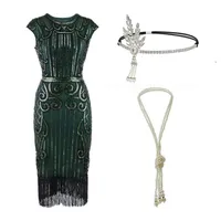 Casual jurken 1920s Art Deco Fringed Parreny Beads Dress Flapper Gatsby kostuum voor vrouwenaccessoires Set dames plus sizecasual