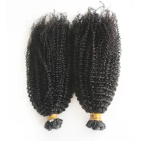Afro Kinky Curly Flat Tip Pre-bonded Hair Extensions 100 Strands For Black Women 100 Strands Per Pack Natural Color