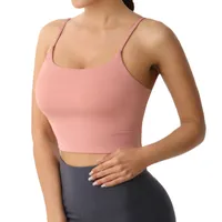 Letsfit ES6 Sports Sports for Women Activewear Tops para Yoga Running Girl Longline Sutred Bra Crop Tank Treping Top com almofadas removíveis Rosa confortável