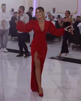 V-neck Fairy Simple Chiffon Red Dubai Evening Dresses for Women Gowns 2022 Elegant Arabic Formal Prom