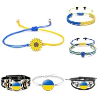 Handgjorda rep Daisy Sunflower Charm Armband Ukraina Blå och Gul Etnisk Vänskap Armband