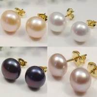 Wholesale 4 Pairs 8-9MM Black/White/Pink/Purple Natural Akoya Pearl Stud Earring