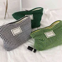 Cosmetic Bags Fashion Makeup Bag Female Houndstooth Print Lable Zipper Mini Clutch Bags Women Wash Storage Small Lipstick Bag Cosmetic Bag 220409