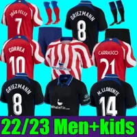 22 23 Volwassen mannen Kit Soccer Jerseys Home Away 3e 2022 2023 Griezmann Suarez Joao Felix M. Llorente Atletico Correa Koke Madrid Lemar Carrasco voetbal shirt