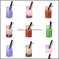Charms Bijoux Résultats Composants Creative Resin Pearl Milk Tea Bubble Fruit Juice Tup Bottle Pender For Jewelr Dhszz