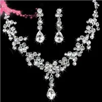 STOCK 2022 High Quality Luxury Crystals Jewerly Two Pieces Earrings Necklace Rhinestone Wedding Bridal Sets Jewelry Set211R