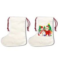 昇華空白クリスマスストッキング熱伝達印刷ドローストリングソックスバッグ黄麻布リネンハロウィーンクリスマスパーソナライズされた6076 Q2
