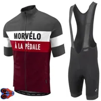 Morvelo high quality Short sleeve cycling jersey and bib shorts Pro team race tight fit bicycle clothing set 9D gel pad328C