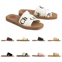Chinelos Designer Feminino Woody Flat Mules Sandálias Slides Vela Lona Preto Moda Feminina Praia Sapatos Chinelos