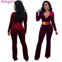 Adogirl Plus Size Women Velvet Jumpsuits Sexy Deep V Neck Long Sleeve Slim Fashion Rompers Ladies Casual Clothing Cheap Overalls Y200422