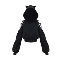 Punk Gothic Girls Black Sweatshirt met lange mouwen Sweatshirt Casual pullover Hollow Out Lace Up Cute Cat Ear Hoodies Y2007062327