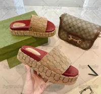 Angelina Wedge Platform Sandaal 55 mm Dames Denim Slippers Multicolor Super Beige Canvas Slip-on Ladies Designer Luxurys High Heel Gg-Jacquard