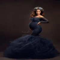 PROGRATICI POGRAMENTI MATERNITÀ Abiti in pizzo Mesh Abito da gravidanza lungo per donne in gravidanza Maxi Maternity Gown Shoot Shoots243K