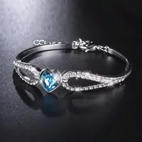 Jóias de pulseira Conjunto para mulheres Y Colares Silver Angel Blue Diamond Heart Bracelet Rhinestone Dangle Brias de ouro