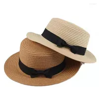 Sombreros de borde anchos Visrover Simple Beach Summer Sombrero con mariposa femenina casual al aire libre para mujeres de cinta de cinta negra Capa de papel de papel ELOB22