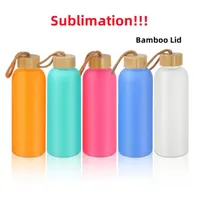 Fast Delivery 750ml Sublimation Frosted Water Bottle Glass Mug Matte Glass Juice Bottles with bamboo lid Blank Tumbler Travel Mugs237w