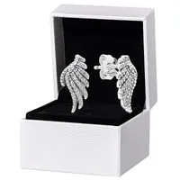Authentic 925 Sterling Silver Wing Stud Earring Original box for Pandora CZ diamond Feather Earrings Women gift Jewelry set