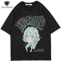 AOLAMEGS T-shirt Hommes Green Hair Girl Girl de la bande dessinée Anime imprimée Streetwear Streetwear Japonais Harajuku Mode Tops Hommes Vêtements Été 220407
