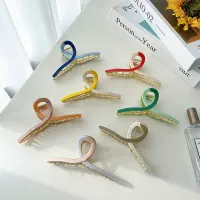 Length 11.8 CM 2 Color Splices Cross Hair Clamp Women Alloy Large Hair Claw Clips Hollow Out Geometric Hairpins For Female Wash Ponytail Headdress Gift