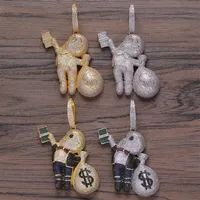 Kleine Größe hochwertiger Messing CZ Stones Cartoon Männer Geldbeutel Halskette Hüfthop Anhänger Schmuck Bling Bling aus CN199253o